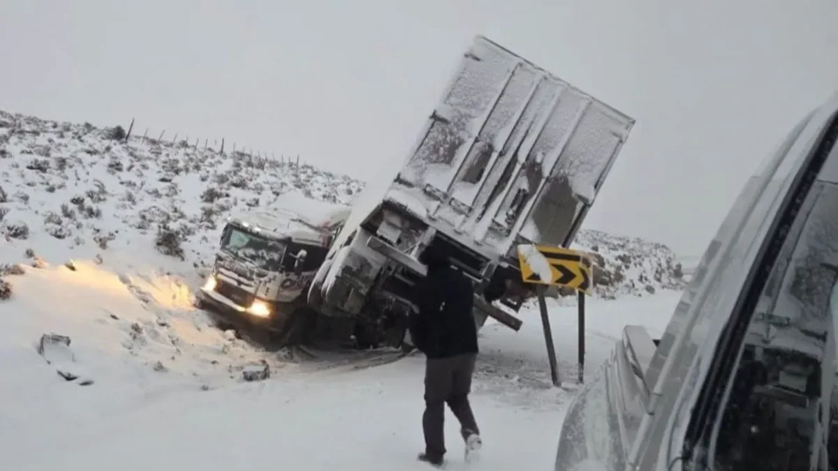 Accidente en Ruta 40: un camión volcado tras la nevada en Neuquén