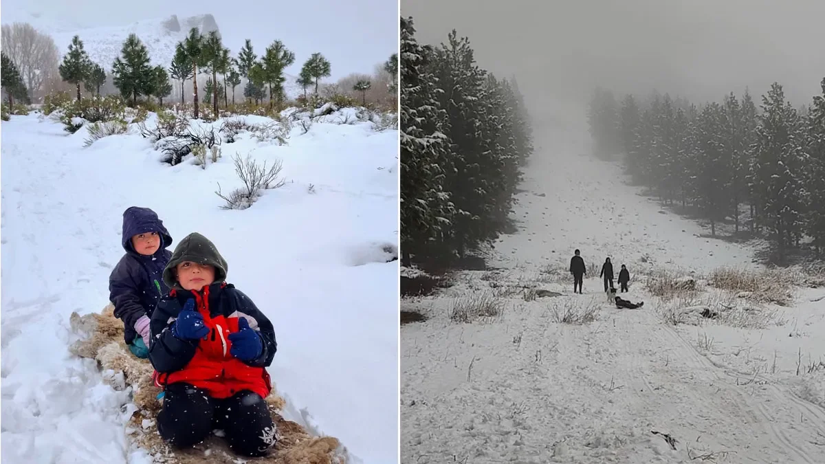 Diversión invernal: niños de Manzano Amargo se deslizan por la nieve con alegría