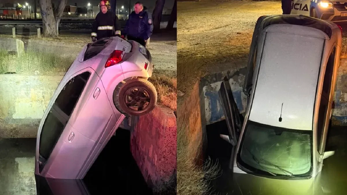 Dos jóvenes ebríos caen con su auto en un desagüe en Neuquén