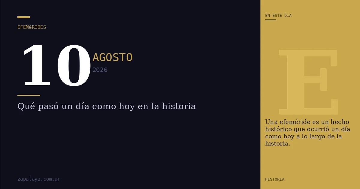 Efemérides del 10 de agosto de 2026: qué pasó un día como hoy y seguro no lo sabías
