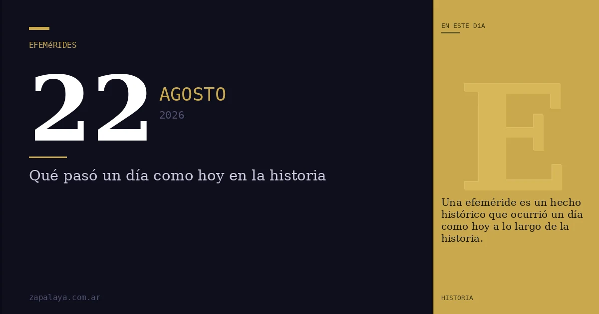 Efemérides del 22 de agosto de 2026: qué pasó un día como hoy y seguro no lo sabías