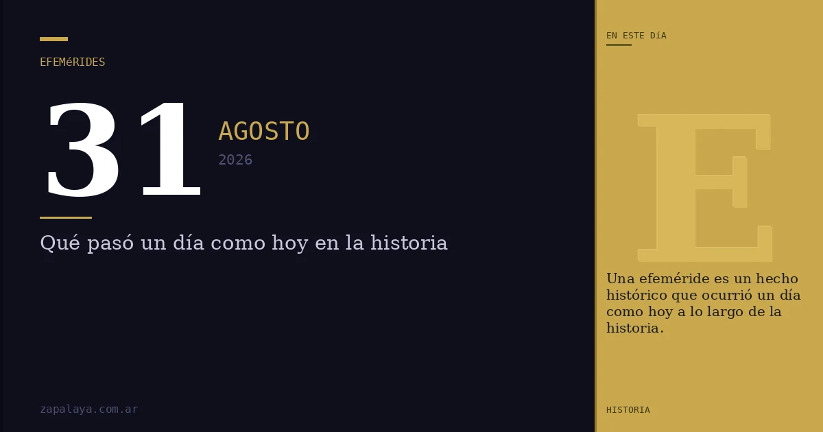 Efemérides del 31 de agosto de 2026: qué pasó un día como hoy y seguro no lo sabías