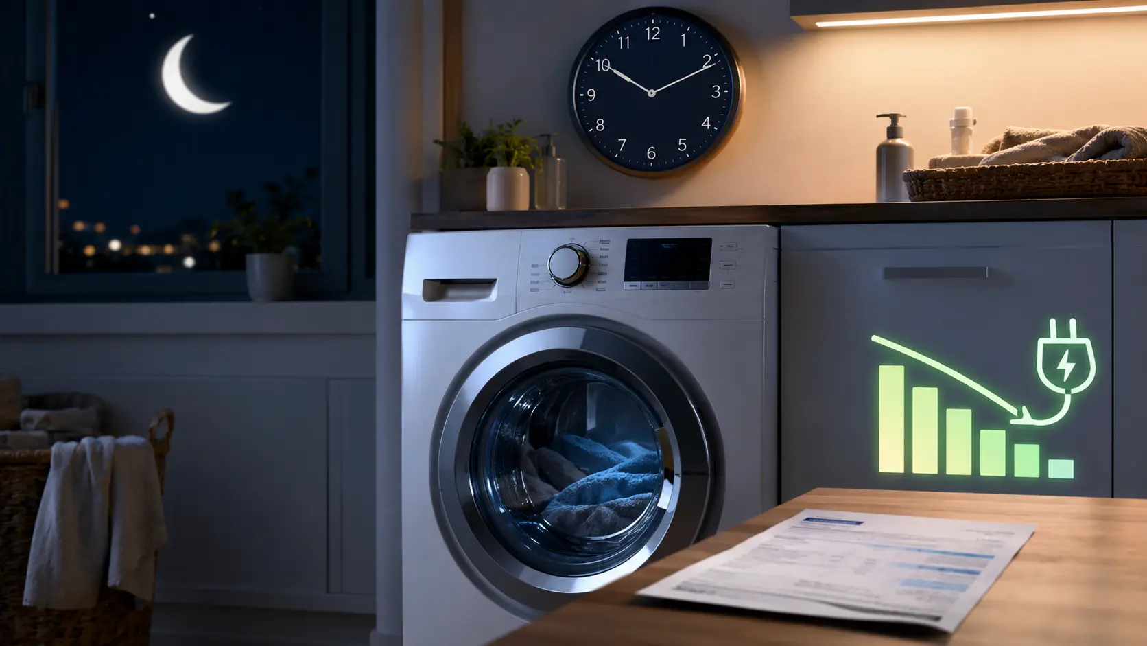 La hora exacta para poner la lavadora y pagar casi nada en la boleta de luz