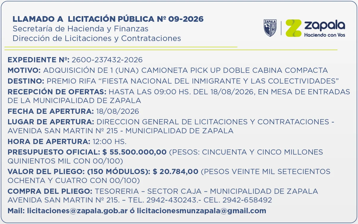 Licitación Pública 09-2026: Nuevas oportunidades para proveedores locales