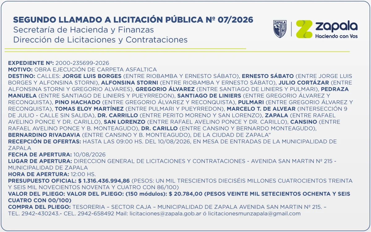 Licitación pública para mejorar la infraestructura vial en la región