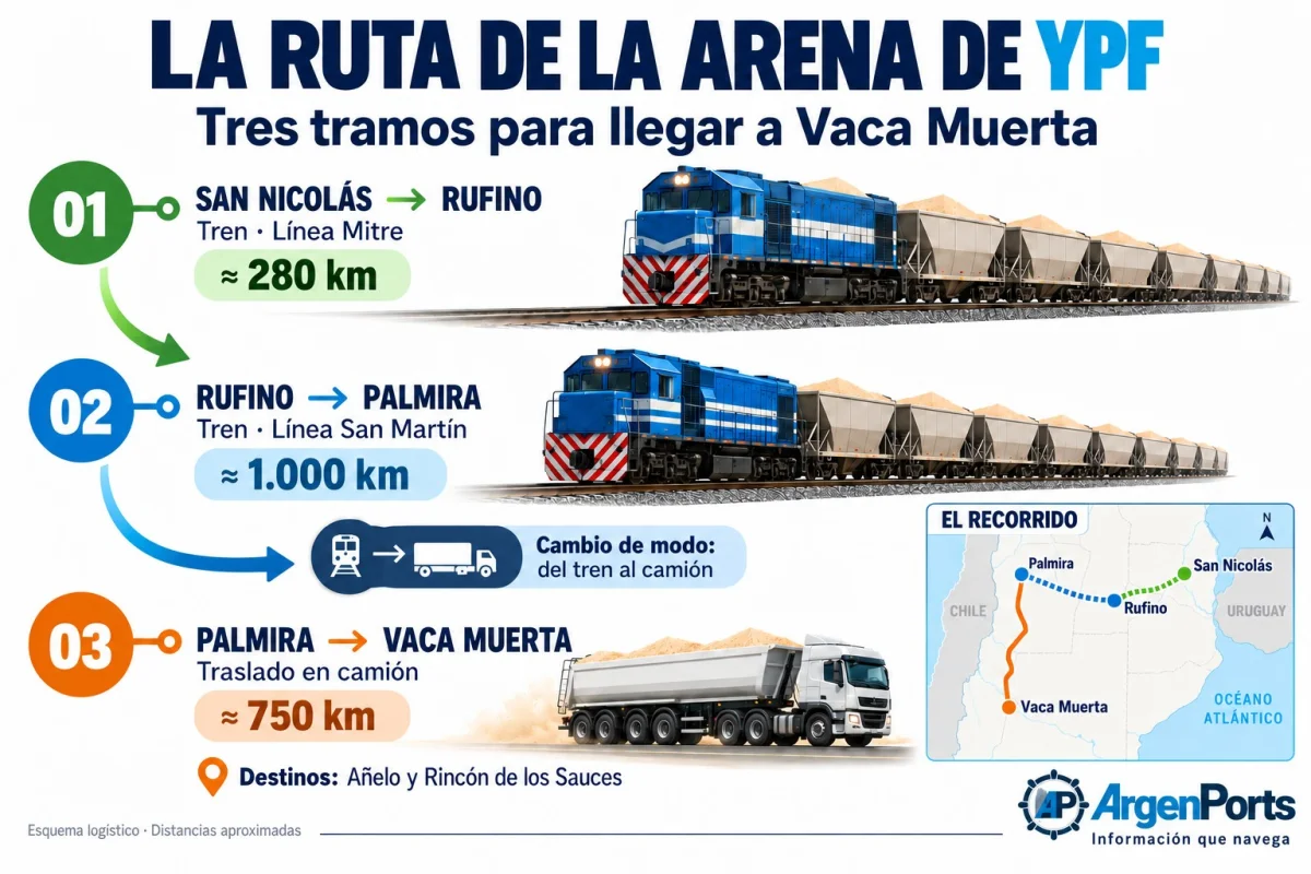 YPF comienza el transporte de arena a Vaca Muerta y explora nuevas rutas logísticas